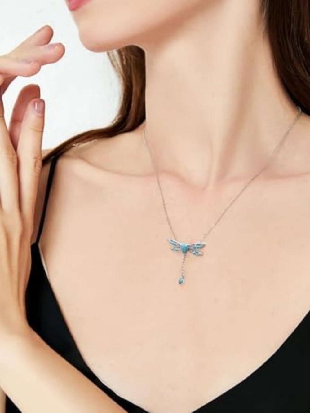 Vintage Boho 925 Sterling Silver Turquoise Pendant Necklaces - Dragonfly - Picture 3 of 6